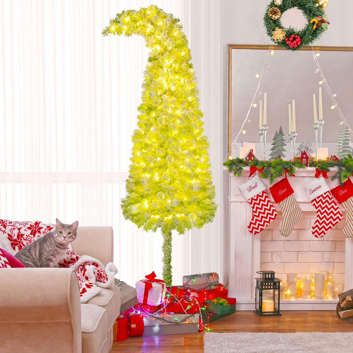 WEIHNACHTSBAUM mit 8 Lichtmodi Beleuchtung und Schnee biegbarer Spitze 210 cm grün - Grün, Metall (210cm) - COSTWAY