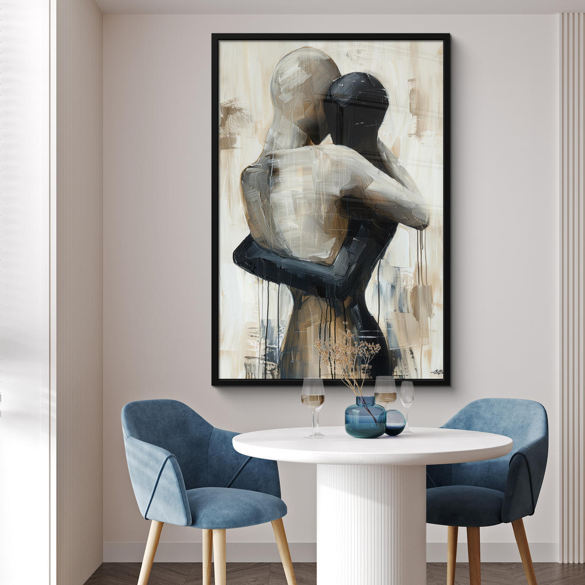 GERAHMTES BILD Abstrakt - Liebe - Schwarz und weiß - Modern 80x120 cm - Schwarz, Papier (80/120cm) - MuchoWow