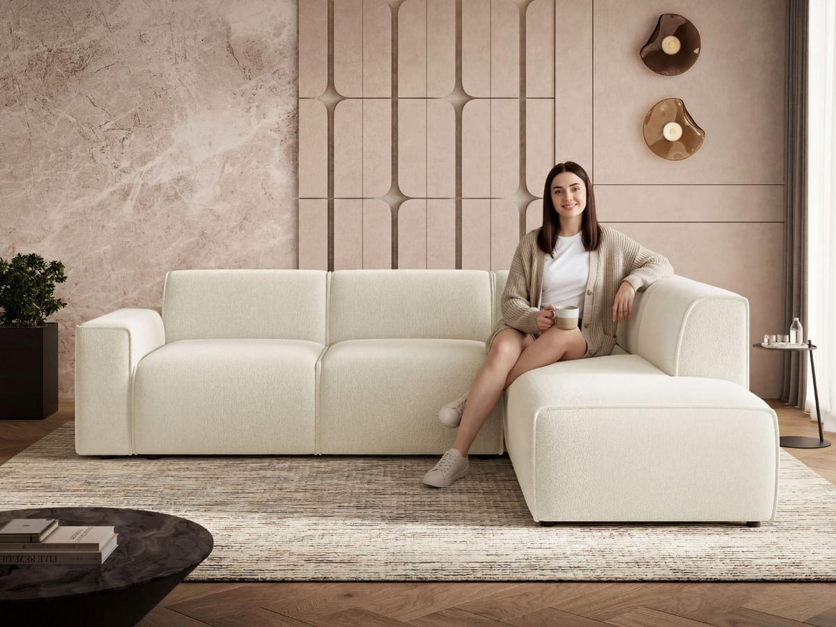 ECKSOFA Eluno Creme Rechts - Creme/Schwarz, Holz/Kunststoff (292/220cm) - Graingold