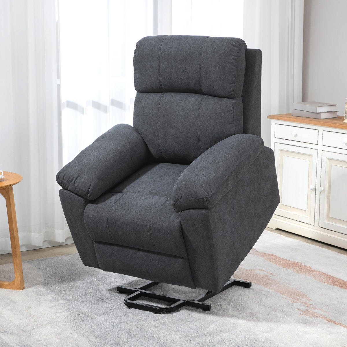 SESSEL mit Aufstehhilfe, Relaxsessel, Massagesessel mit Seitentasche, Leinen - Schwarz/Grau, Textil/Metall (99/103/89cm) - HOMCOM