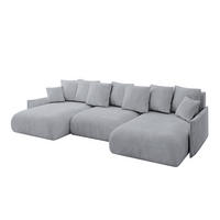 WOHNLANDSCHAFT mit Schlaffunktion und Bettkasten ONESK-U-v1 304x165x40 Hellgrau Velours - Hellgrau, Holzwerkstoff/Kunststoff (304/90/165cm) - ALTDECOR