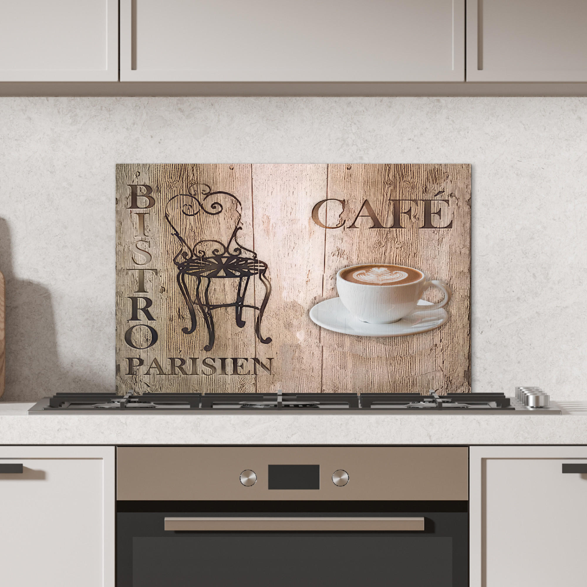 SPRITZSCHUTZ KÜCHE Bistro Parisien - Café - Kaffee - Jahrgang 70x50 cm - Cappuccino, Metall (70/0.3/50cm) - MuchoWow
