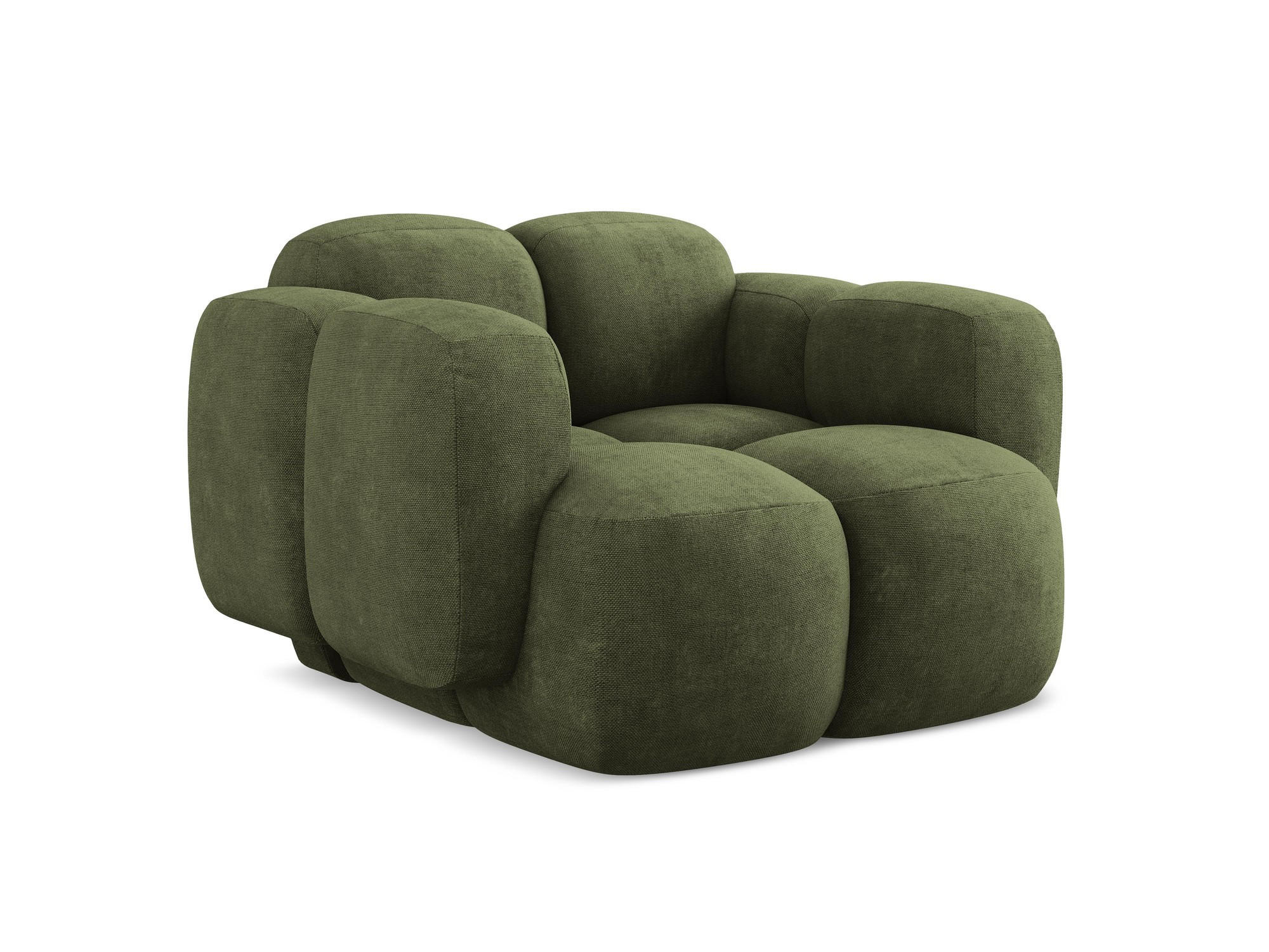 SESSEL Chenille Stoff Grün - Schwarz/Olivgrün, Holzwerkstoff/Kunststoff (120/72/115cm) - Makamii