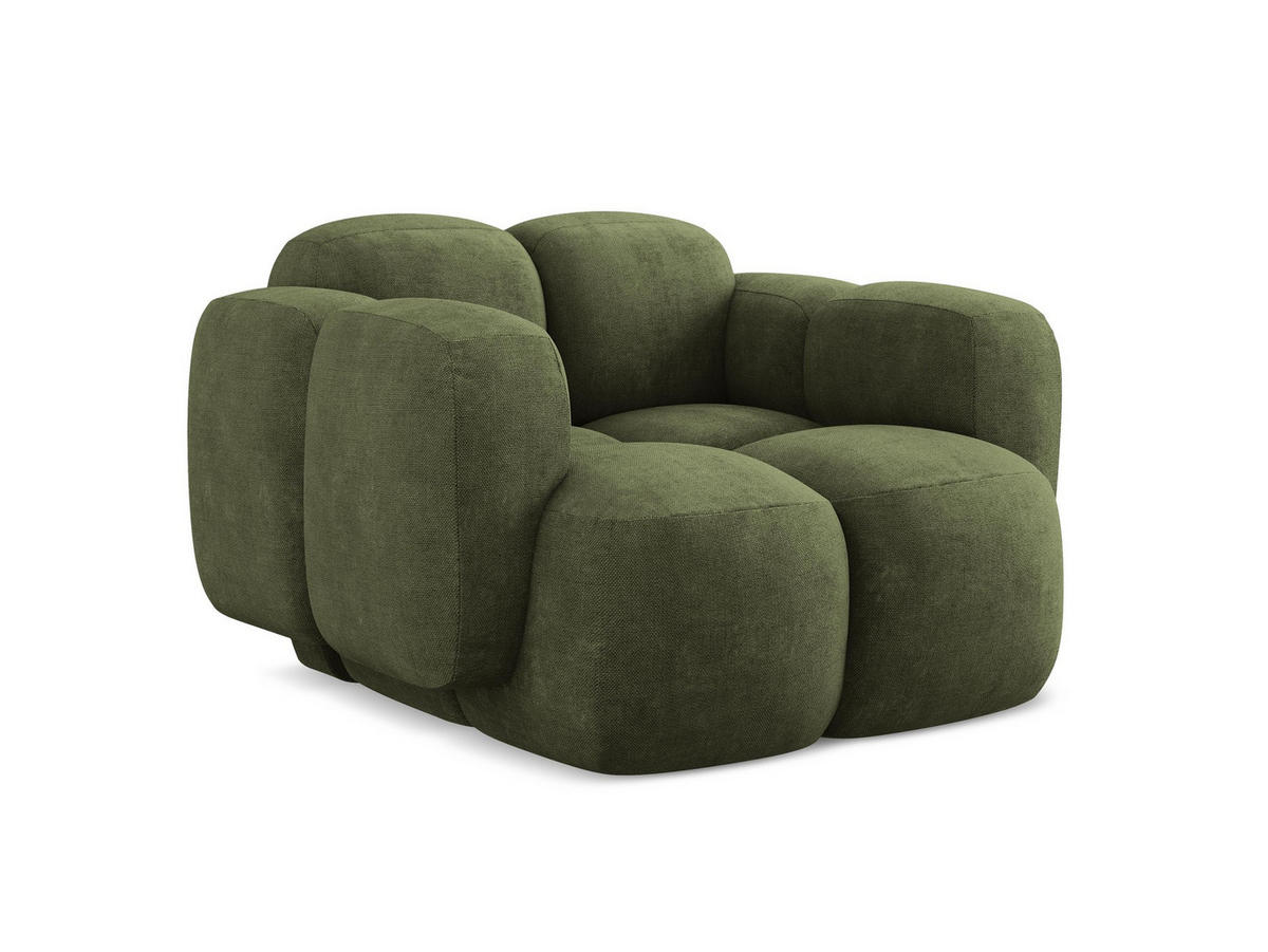 SESSEL Chenille Stoff Grün - Schwarz/Olivgrün, Holzwerkstoff/Kunststoff (120/72/115cm) - Makamii