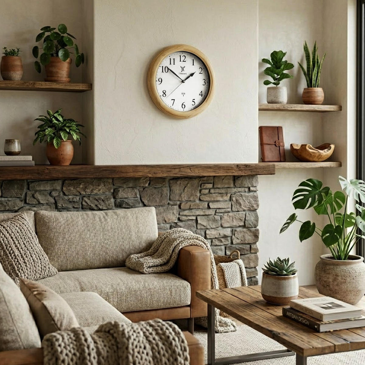WANDUHR Holz Designer SONNEBERG (FUNK) Loft Wand Uhr, beige - Beige, Glas/Holz (35/35/5.5cm) - Holzwerk