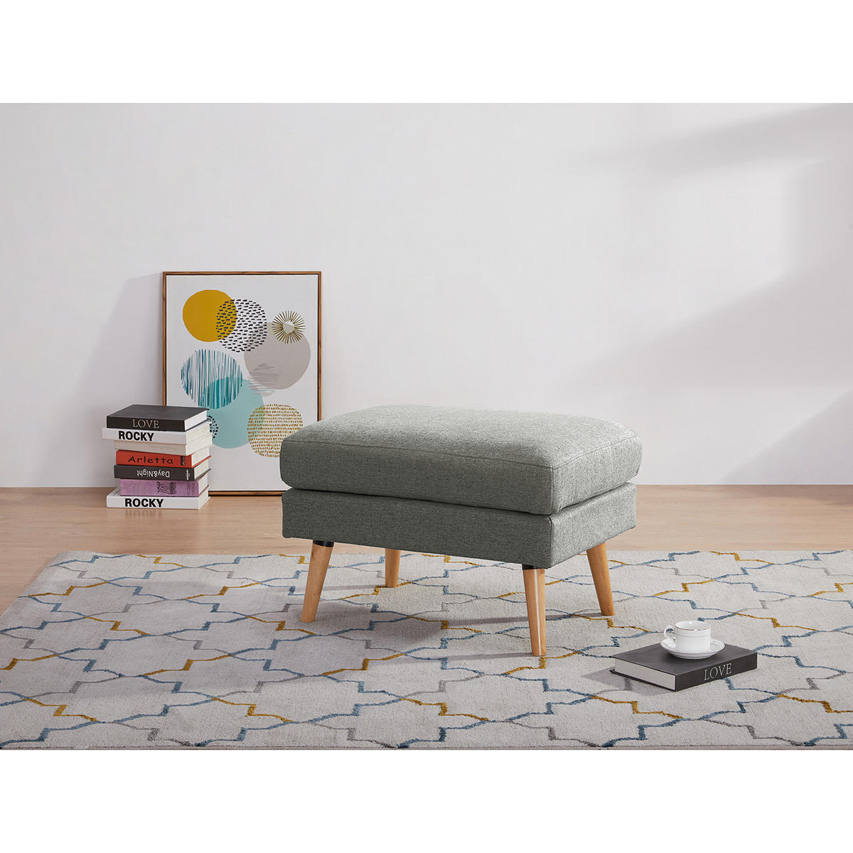 POLSTERHOCKER - Beige/Grau, Holz (72/47/49cm) - home24