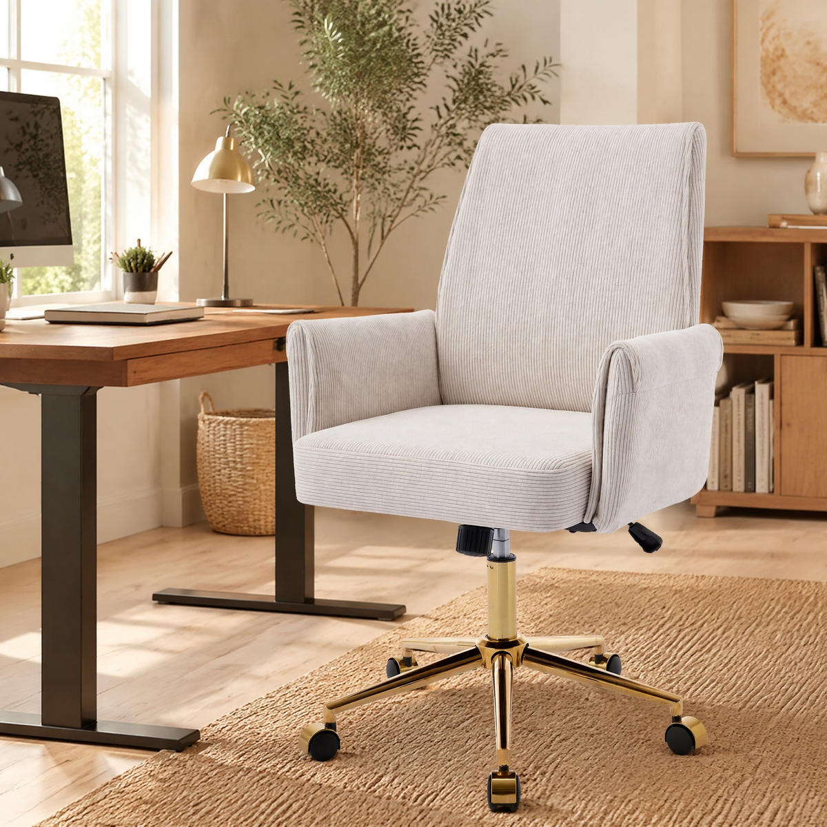 BÜRODREHSTUHL ergonomisch Corduroy White - Weiß, Kunststoff (61/107/64cm) - Meubliv