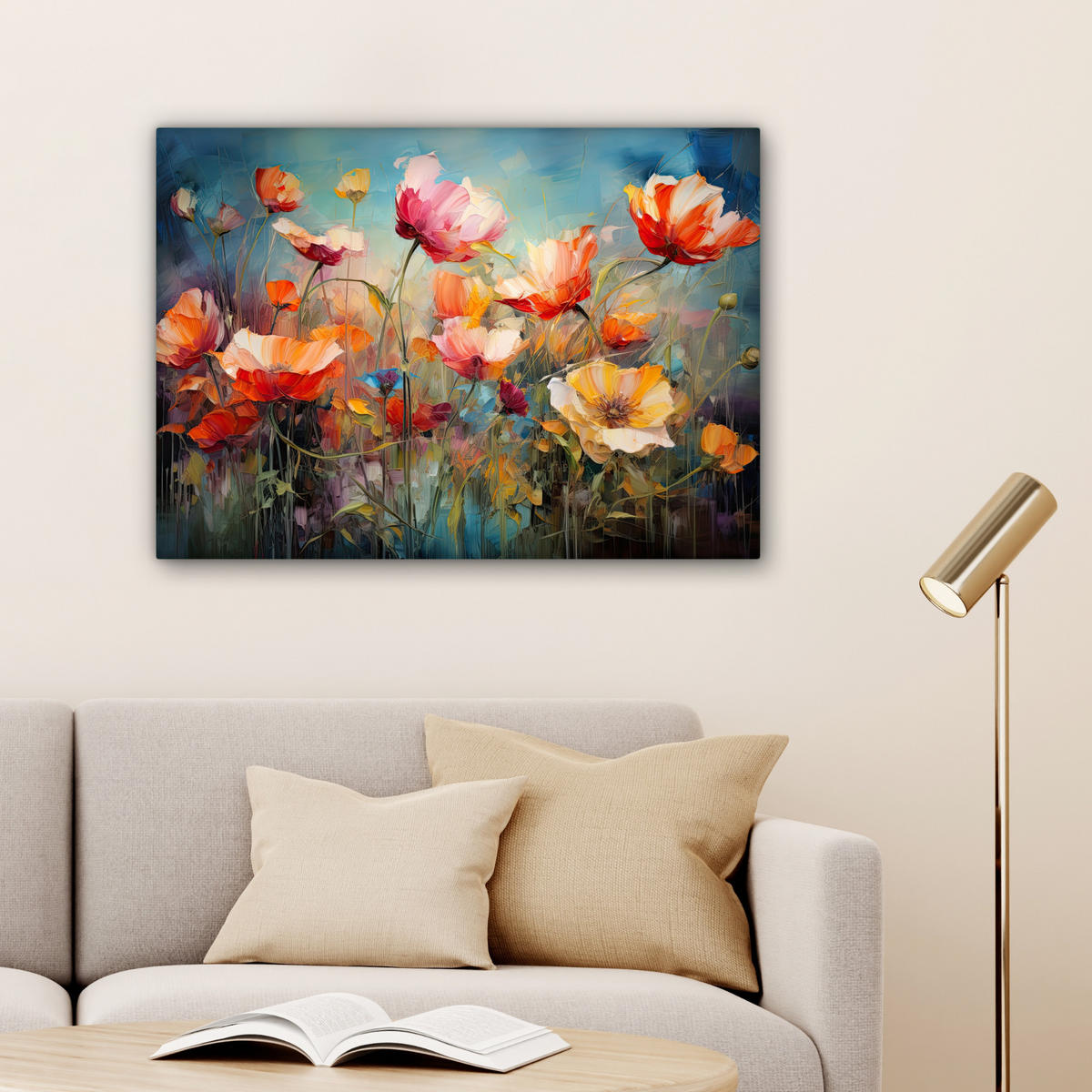 LEINWANDBILD Blumen - Aquarell - Kunst - Botanisch - Natur Wandbilder 80x60 cm - Orange, Textil (80/60cm) - MuchoWow