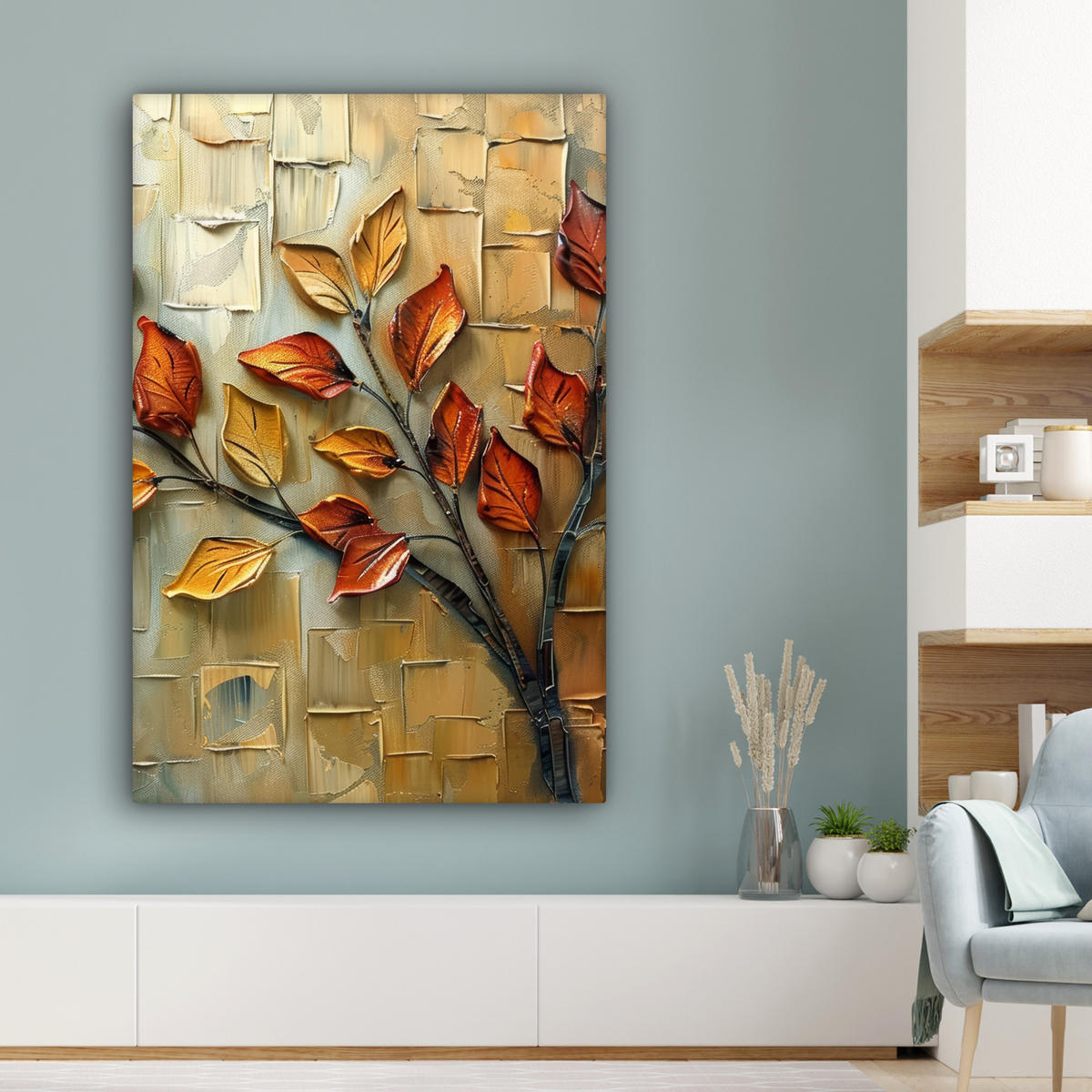 LEINWANDBILD Baum - Abstrakt - Natur - Kunst 90x140 cm - Goldfarben, Textil (90/140cm) - MuchoWow