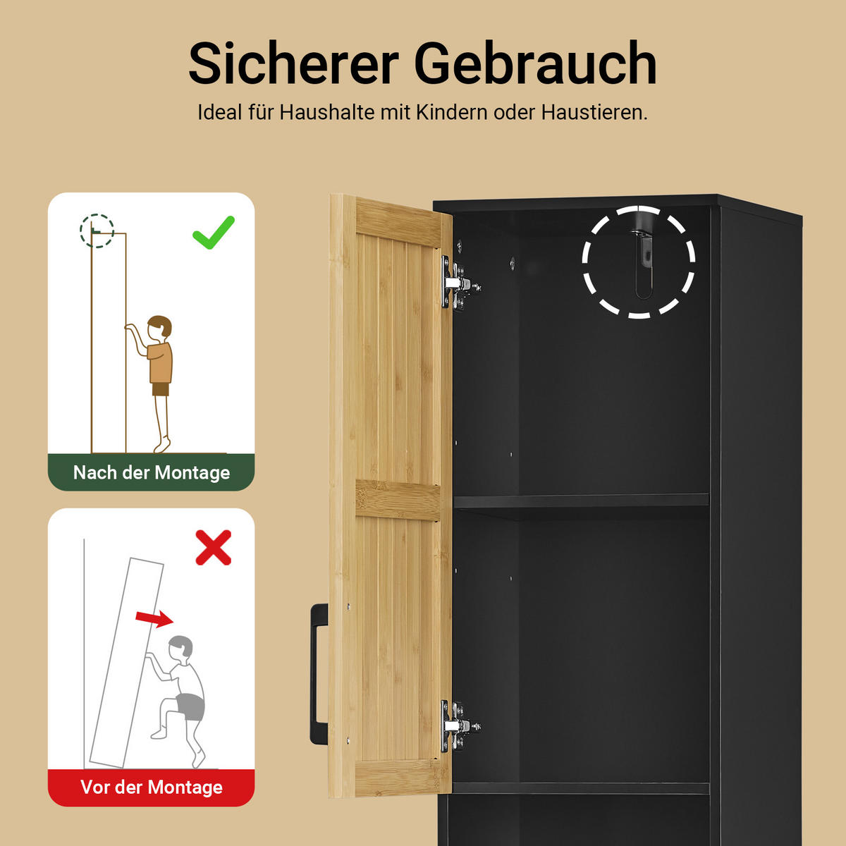 HOCHSCHRANK Schwarz - Schwarz, Holzwerkstoff (30/170/30cm) - SoBuy