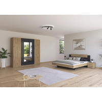 SCHLAFZIMMER Borba in Eiche und Grau 4 teilig – mit Bettanlage 180x200cm, zwei Nachttisch und Drehtürenschrank 225cm Breite - Braun, Holzwerkstoff (80/200/120cm)