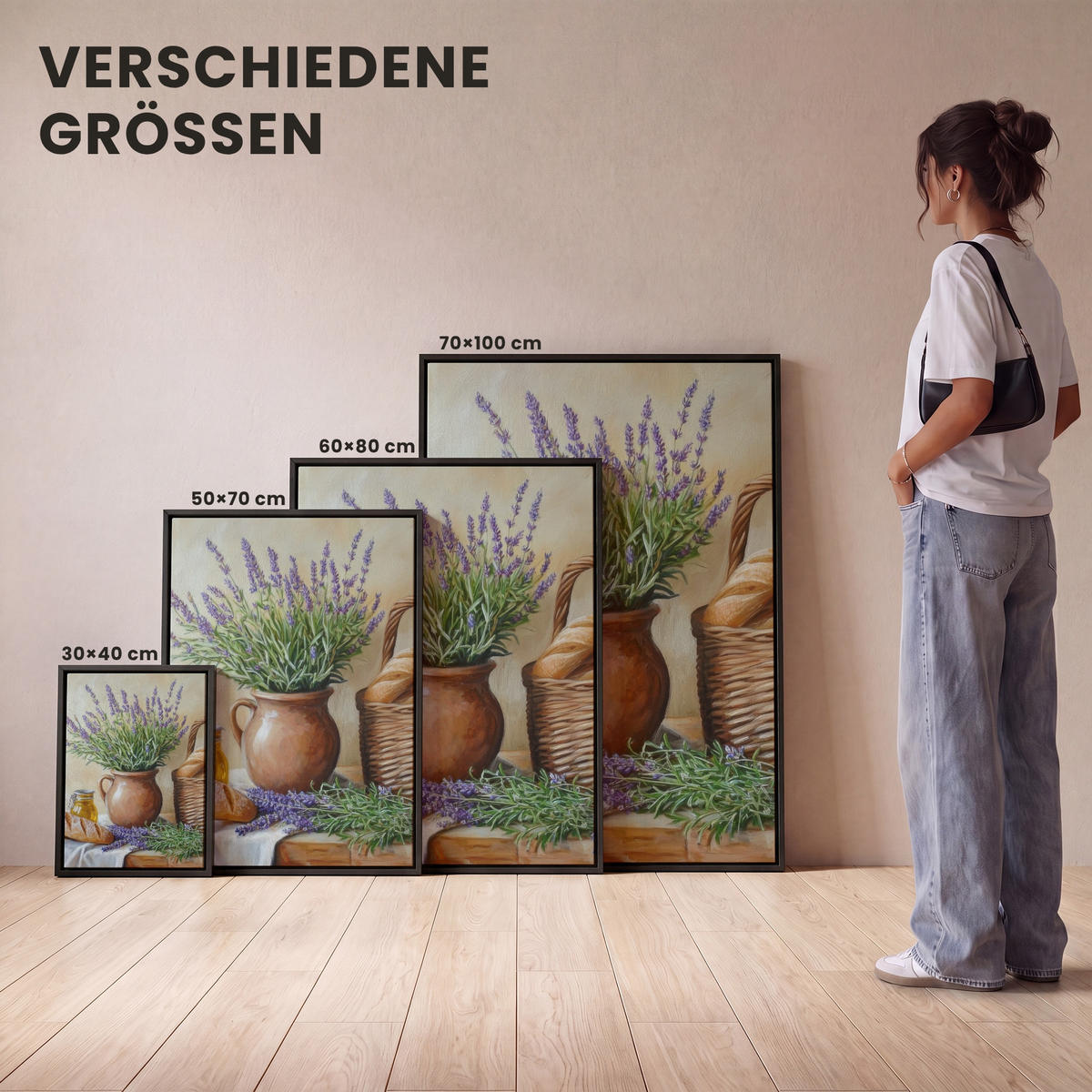 LEINWAND Bilder mit Rahmen - Lavendel - Brot - Stilleben - 30x40 - Flieder, Textil (30/40cm) - MuchoWow