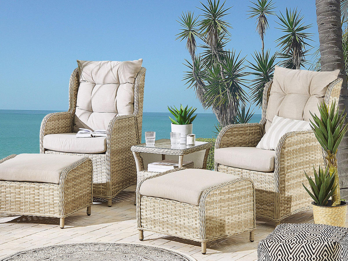 LOUNGE-SET 2-Sitzer beige Ponza - Beige, Kunststoff - Beliani