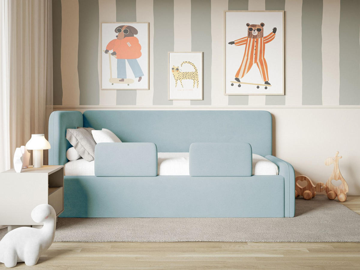 KINDERBETT Fanko Samt Hellblau 90x200 cm - Schwarz/Hellblau, Kunststoff/Textil (90/200cm) - Selsey