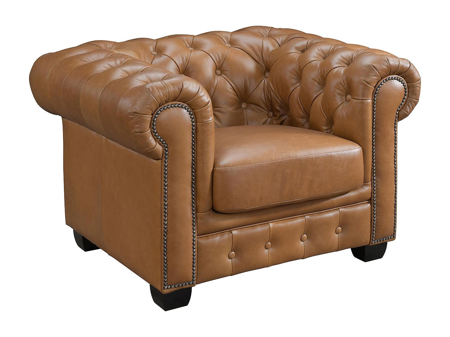 CHESTERFIELD Ledersessel - Büffelleder - Karamellbraun - BRENTON - Braun, Leder (96/73/105cm) - Vente-Unique