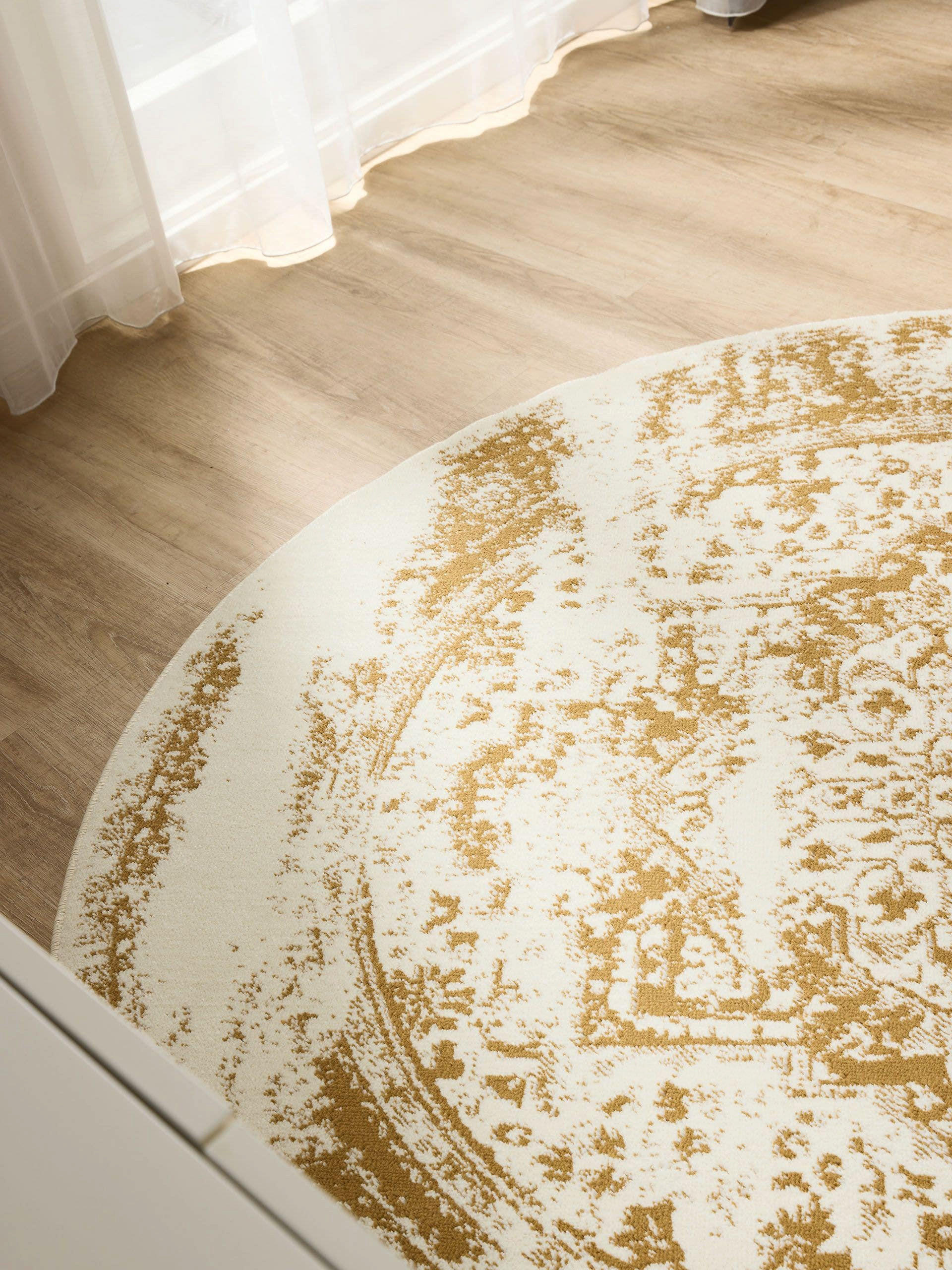 VINTAGE-TEPPICH Suki ø 120 cm rund - Gelb/Creme, Kunststoff (120/120cm) - benuta