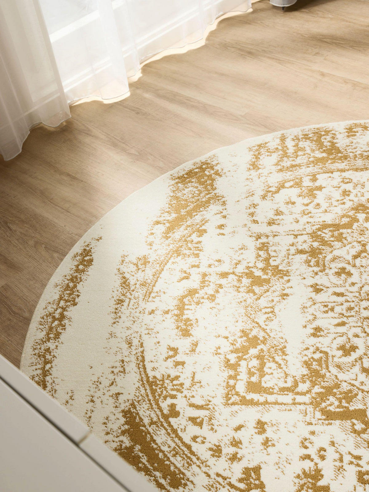 VINTAGE-TEPPICH Suki ø 120 cm rund - Gelb/Creme, Kunststoff (120/120cm) - benuta