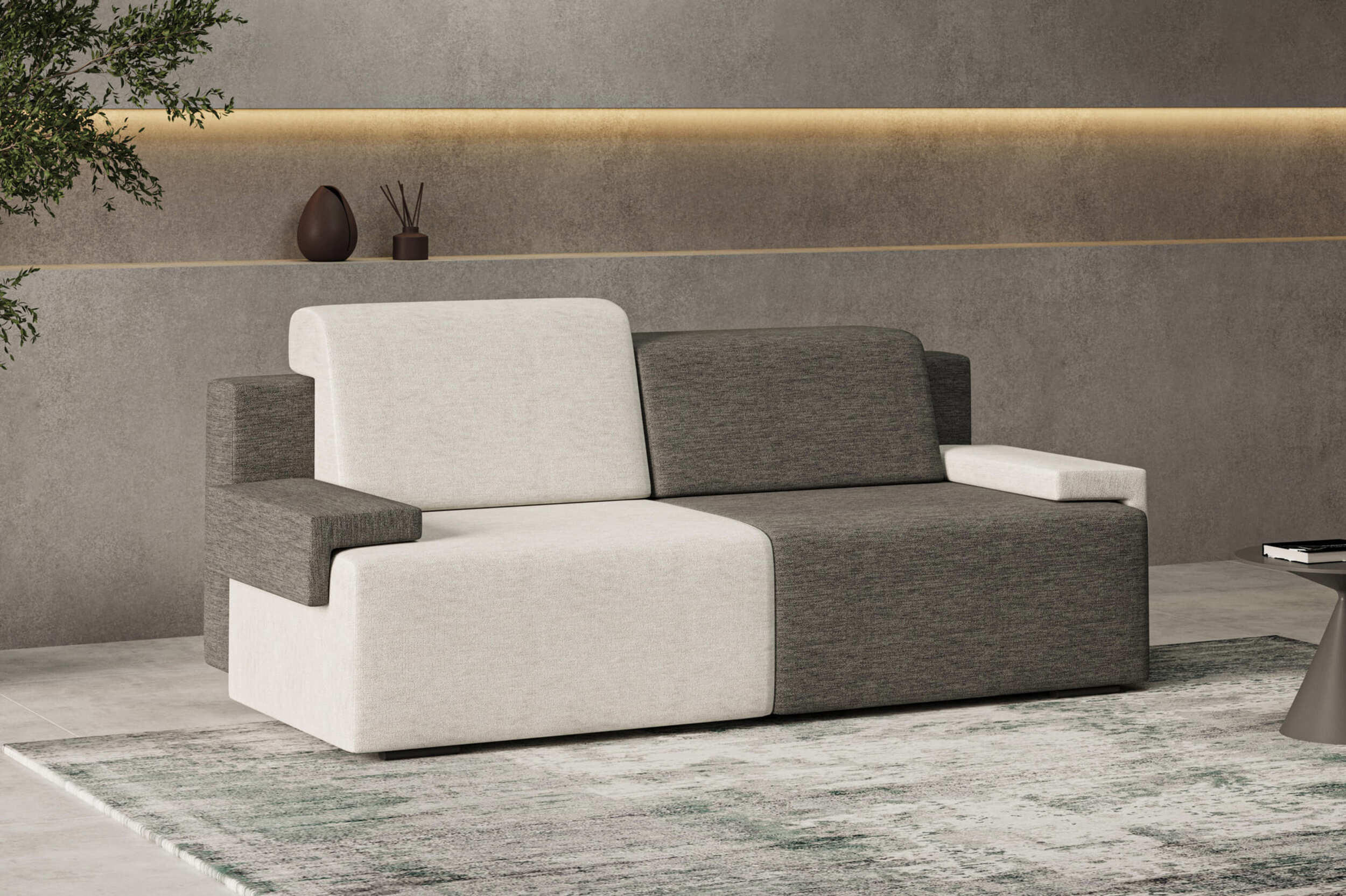 SCHLAFSOFA HOOK - Beige + Dunkelgrau (Diosa 01 + 89) - Beige, Holzwerkstoff (200/88/98cm) - Möblo