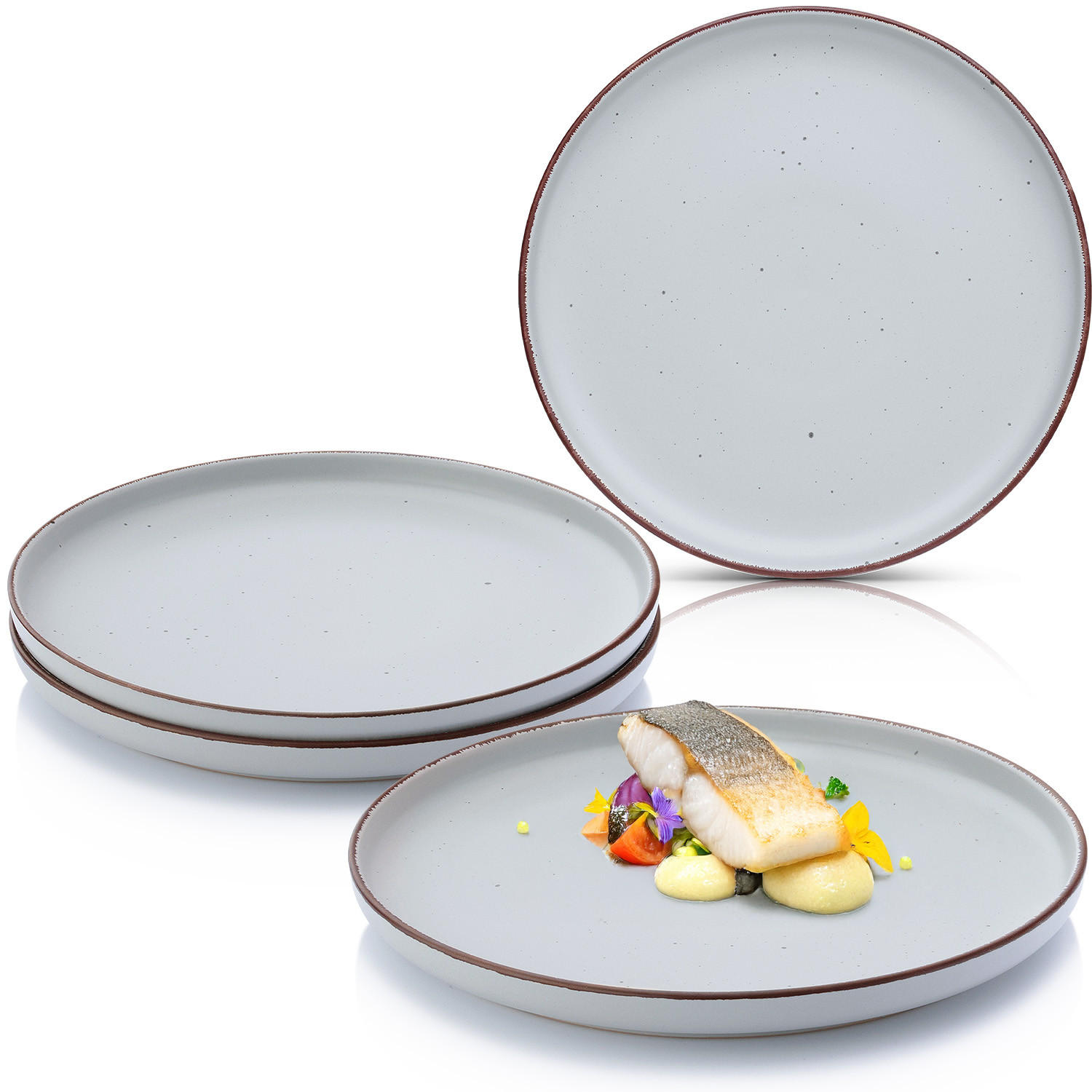 SPEISETELLER BOMBAY STONE - 4 teilig aus Steingut - Hellgrau, Stein (27cm) - Sänger