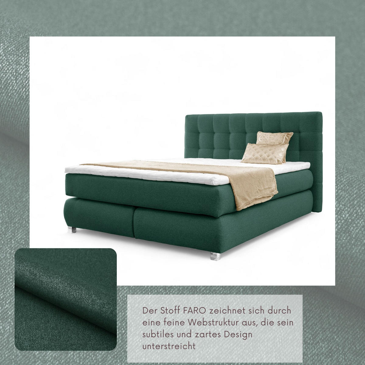 BOXSPRINGBETT Ben mit Pocketmatratze und Bonellmatratze inkl. Topper - Grün, Textil (180/200cm) - AN-Moebel 4u