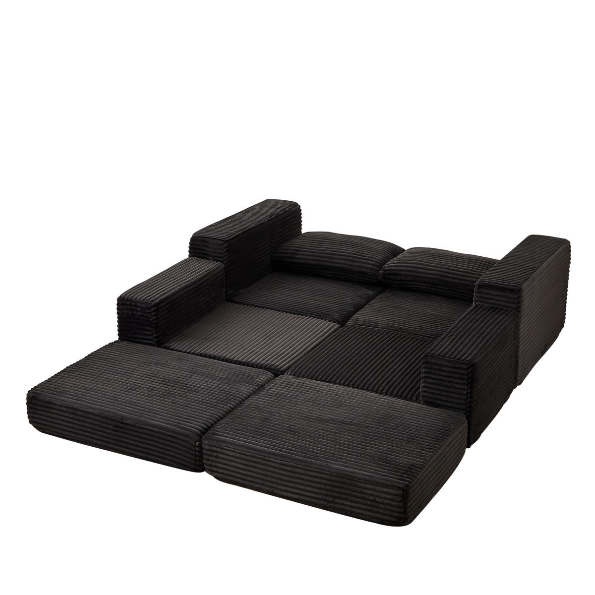 ECKSOFA DE-34544 2-in-1 mit Fußstütze und Kissen Schwarz - Schwarz, Textil (169.5/194cm) - ComfortXL
