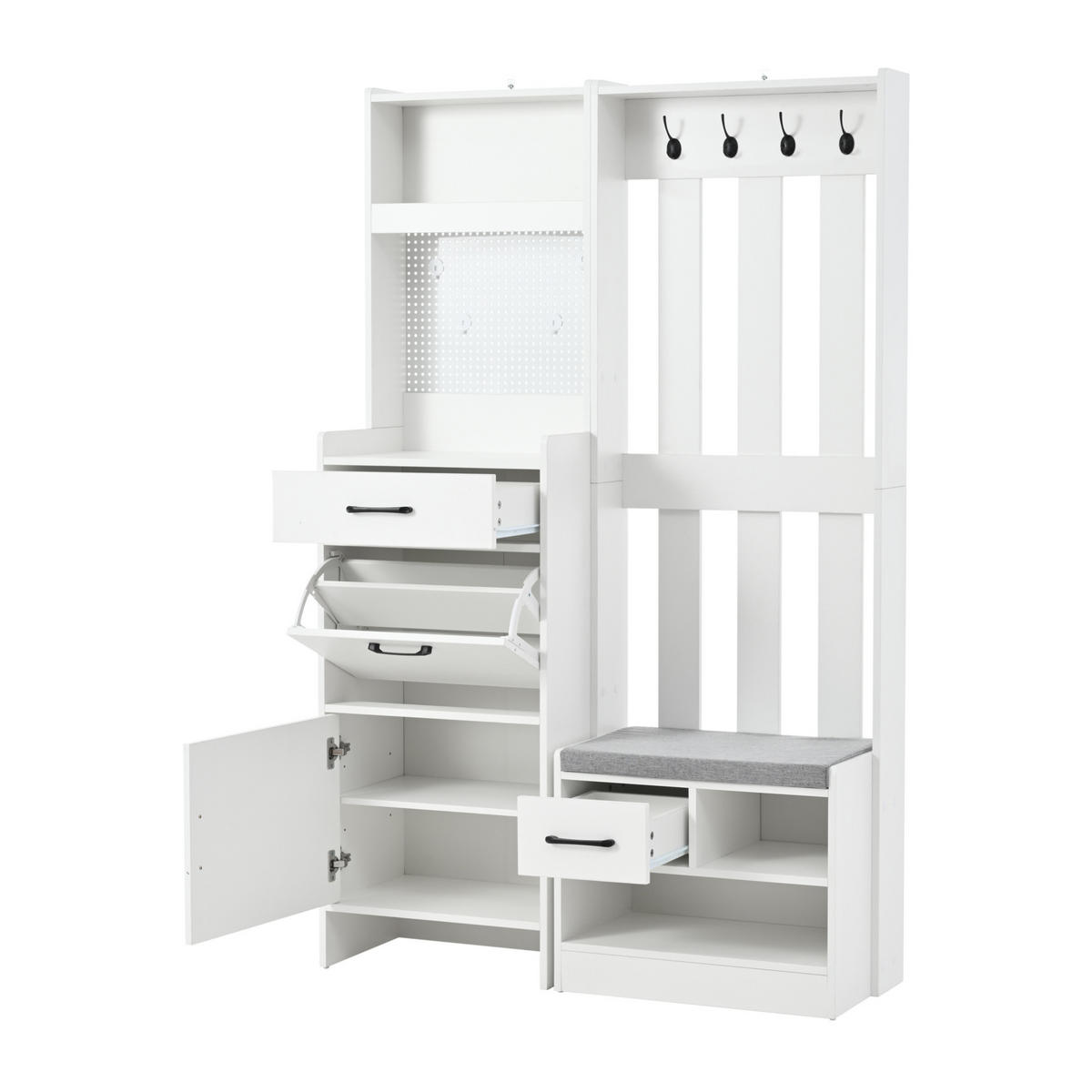 GARDEROBE 7-in-1 mit Schuhbank 110 x 35 x 175,5 cm Spanplatte White - Weiß, Holzwerkstoff (35/175.5/110cm) - Beauniv