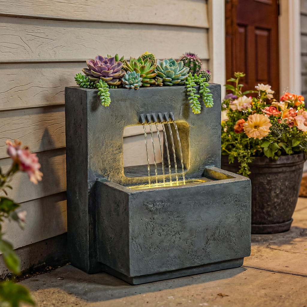 Thumbnail - Outsunny Gartenbrunnen, Dunkelgrau, Kunststoff, 45 L, 25 W, 31.5x58.5x45 cm, Gartenzubehör, Gartendeko