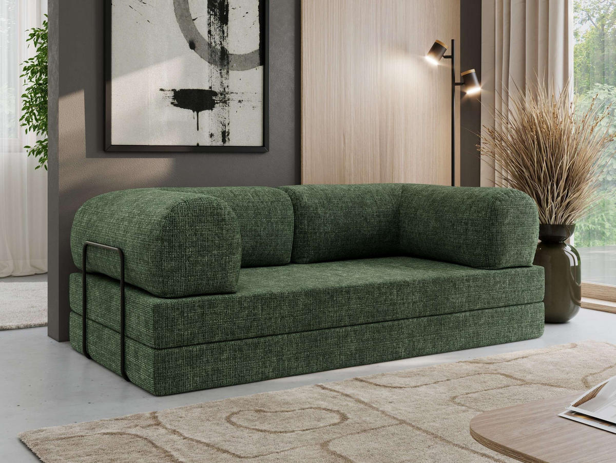 TROJMIESTNA POHOVKA ORSETTO - Tmavozelená Hrubo tkaná ženilka - čierna/tmavozelená, kov/textil (200/70/100cm) - MKS