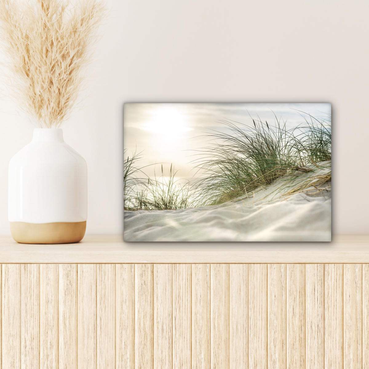 LEINWANDBILD Dünen mit Strandhafer in der Sonne des Nationalparks Schleswig-Holsteinisches Wattenmeer 30x20 cm - Creme, Textil (30/20cm) - MuchoWow