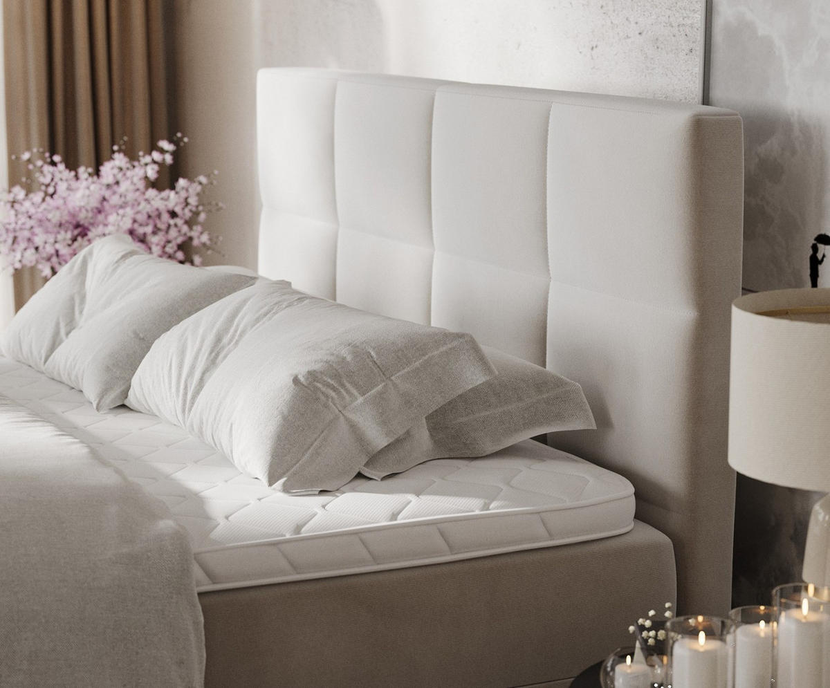 BOXBETT Velto 200/200 cm Hellbeige im Paros Stoff - Beige/Schwarz, Holz/Holzwerkstoff (200/200cm) - AltaBeds