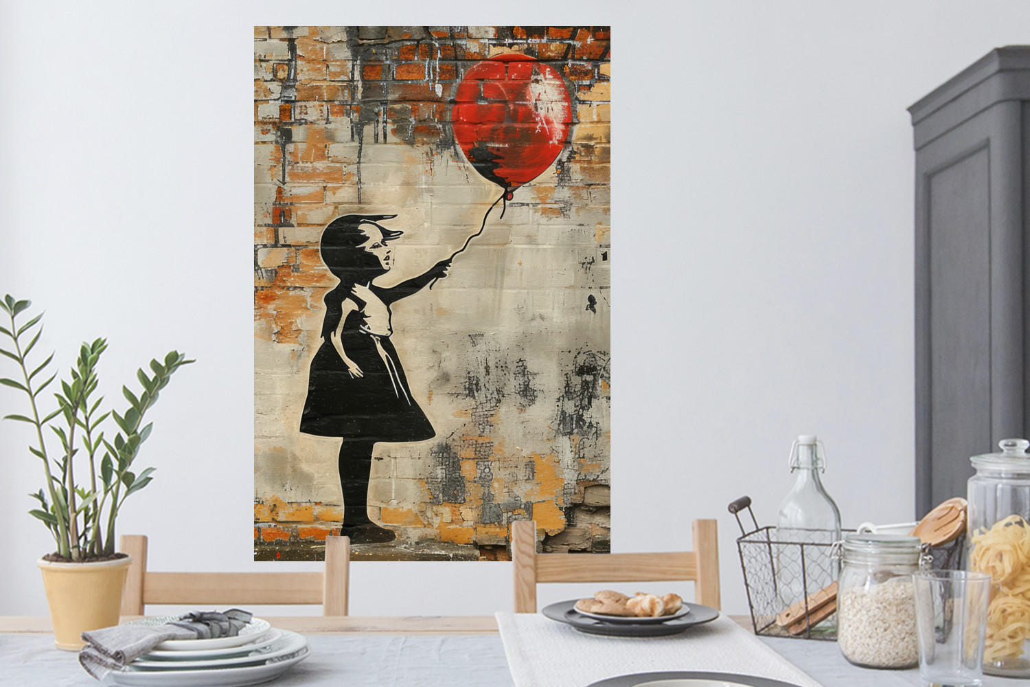 WANDTATTOO Graffiti - Banksy - Mädchen - Straßenkunst 80x120 cm - Sandfarben, Kunststoff (80/120/0.1cm) - MuchoWow