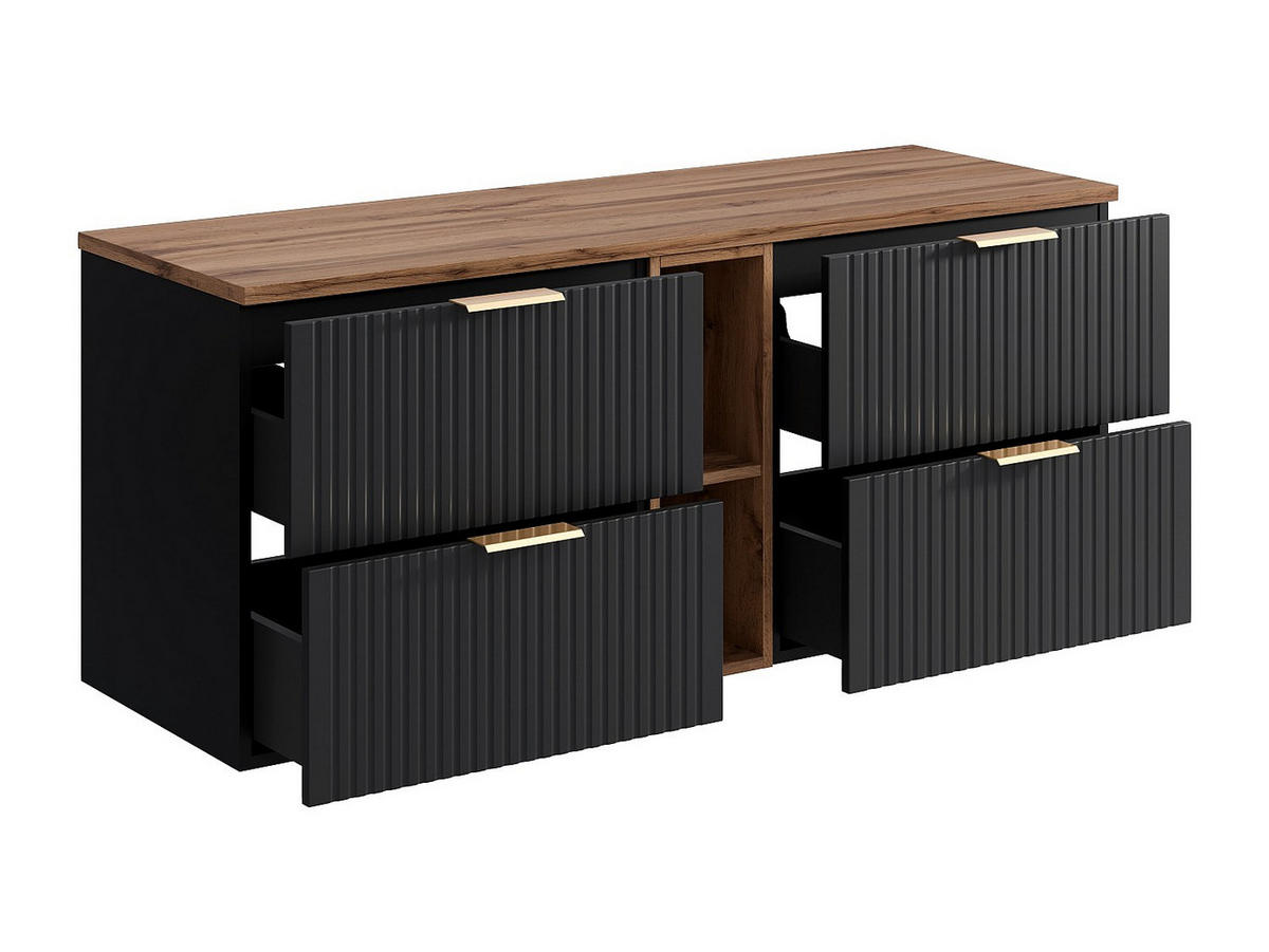 WASCHBECKENUNTERSCHRANK - 140cm x 46cm - MDF - schwarz - ZEVARA - Schwarz, Holz (140/57/46cm) - Vente-Unique