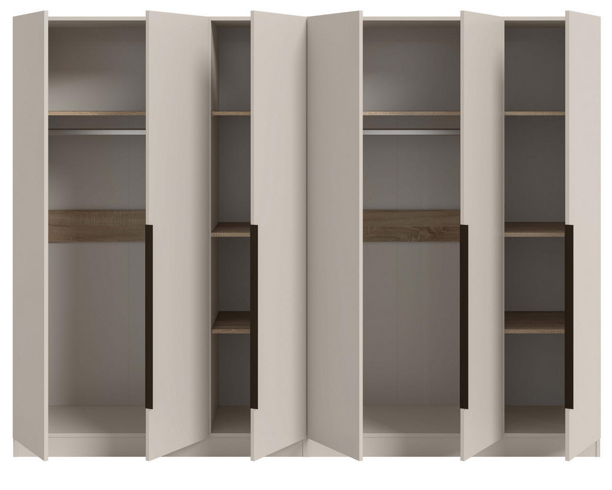 KLEIDERSCHRANK kaschmir 240 x 181 cm, Drehtürenschrank 6-türig - Kaschmir/Schwarz, Holzwerkstoff/Kunststoff (240/181/52cm) - Inn.Furn