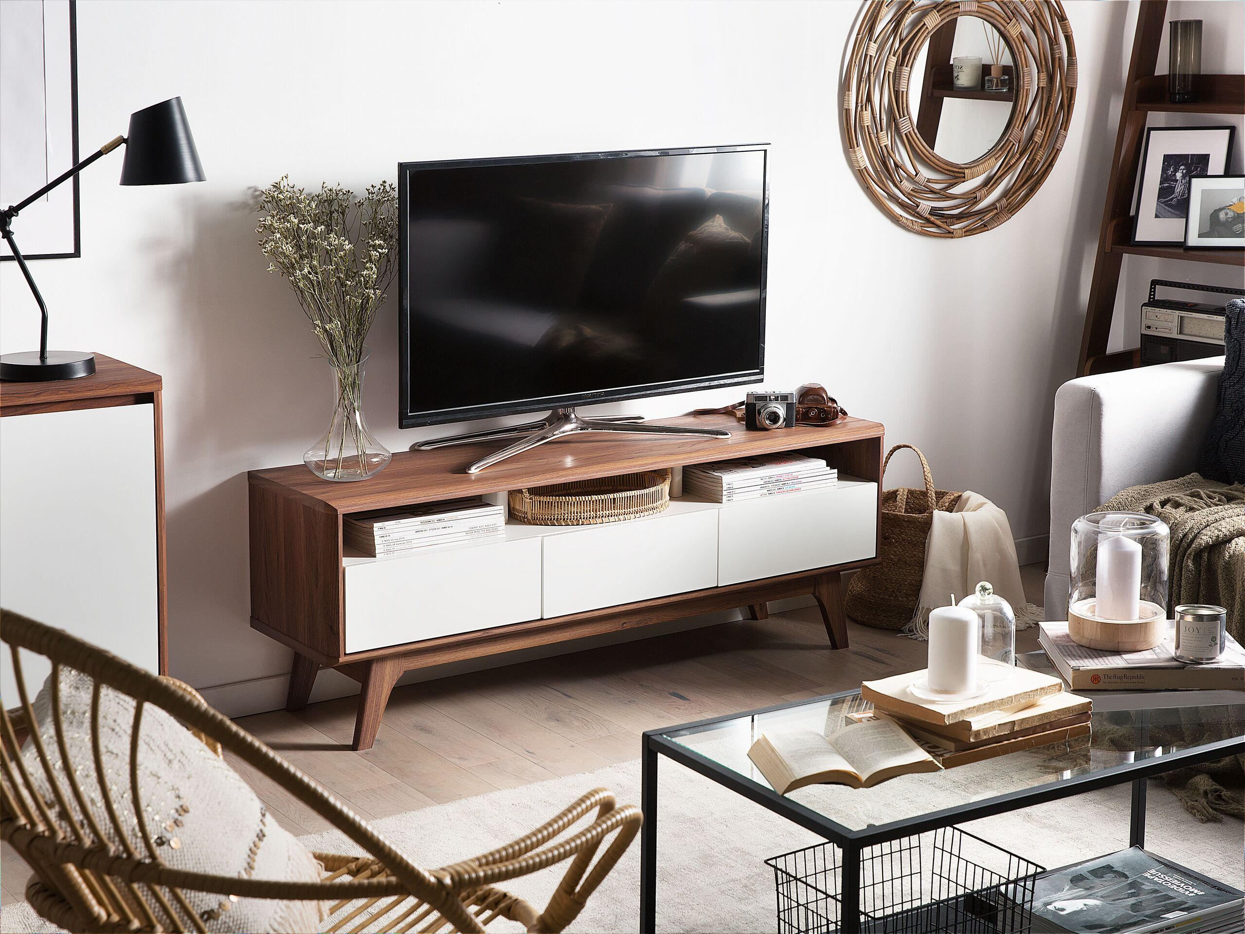 TV-MÖBEL Dunkelbraun, Weiß SYRACUSE 39/140/53 cm - Dunkelbraun, Holzwerkstoff (140/53/39cm) - Beliani
