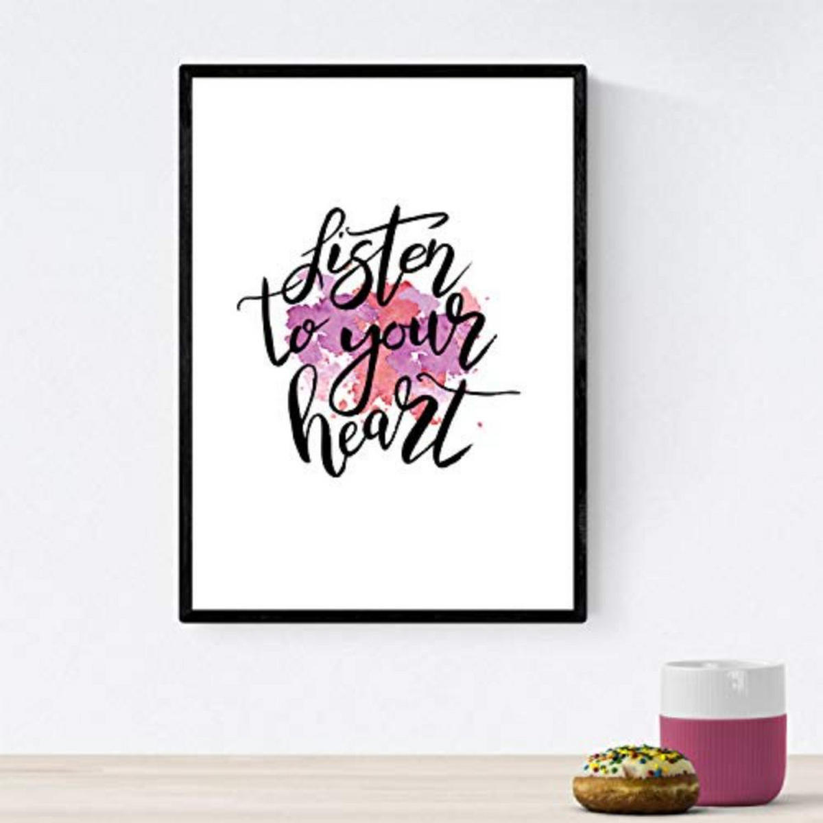 POSTER Set mit 4 glücklich und bunt ‚Ehrfürchtig‘ A4 Schwarzer Rahmen - Schwarz, Papier (29.7/3cm) - Nacnic