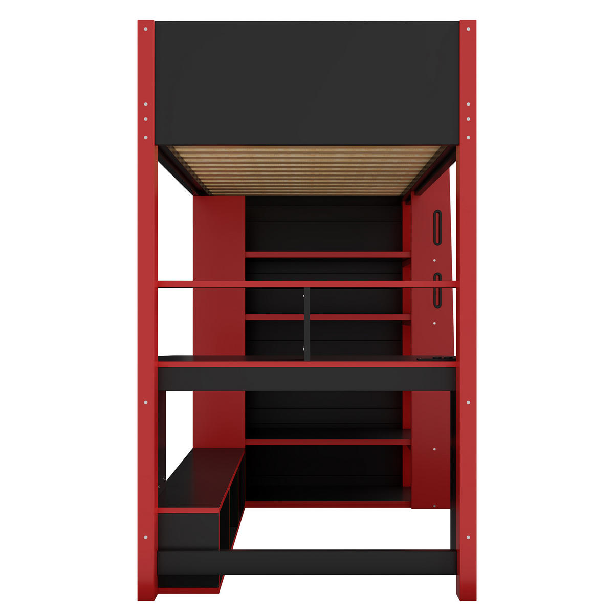 HOCHBETT 90/200 cm Schwarz/Rot mit Schreibtisch und LED-Beleuchtung - Schwarz, Holz (90/200cm) - MIVRAY