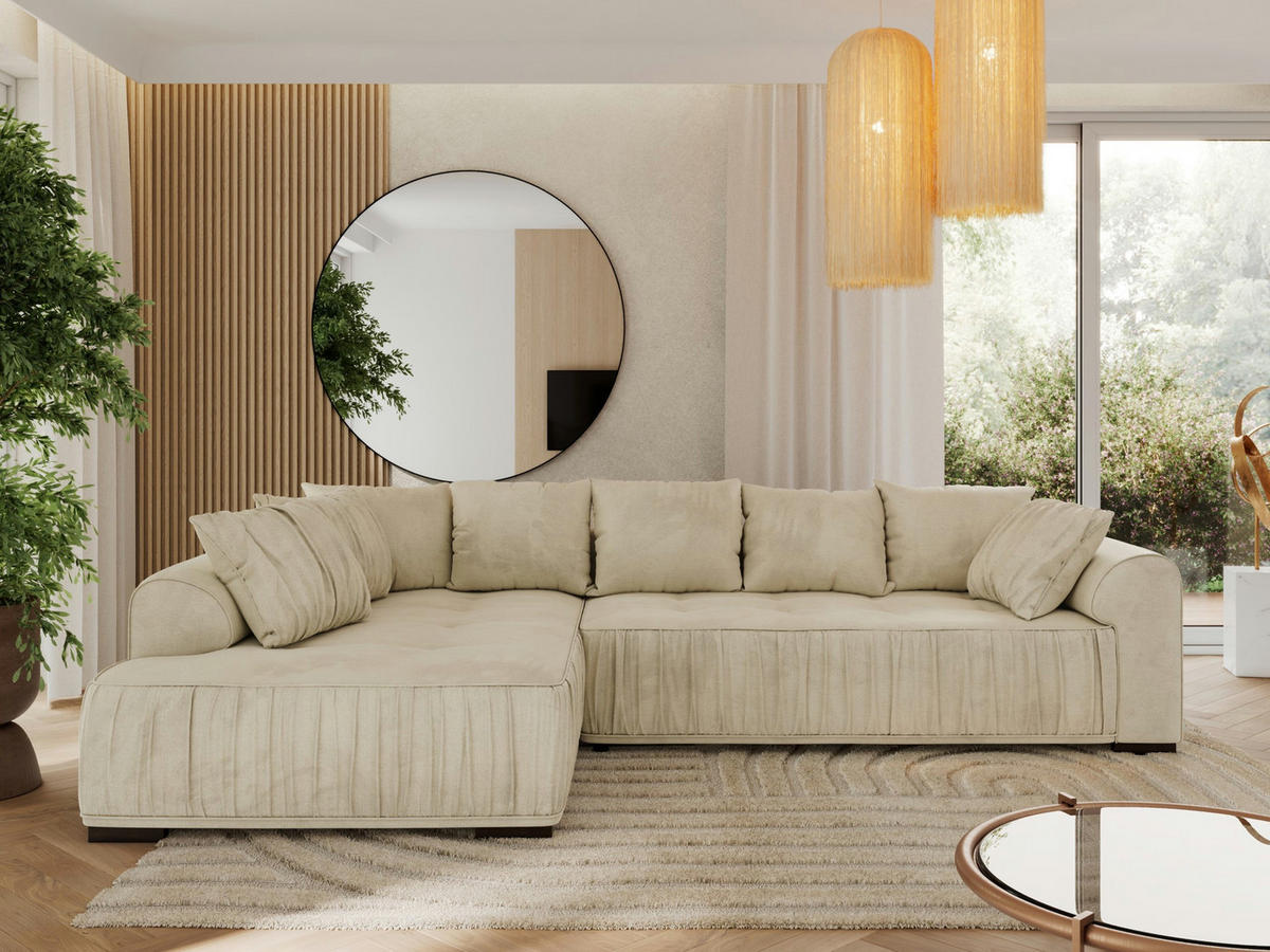 ECKSOFA ORTA Beige Boucle - Links - Beige/Schwarz, Textil (325/200cm) - MKS