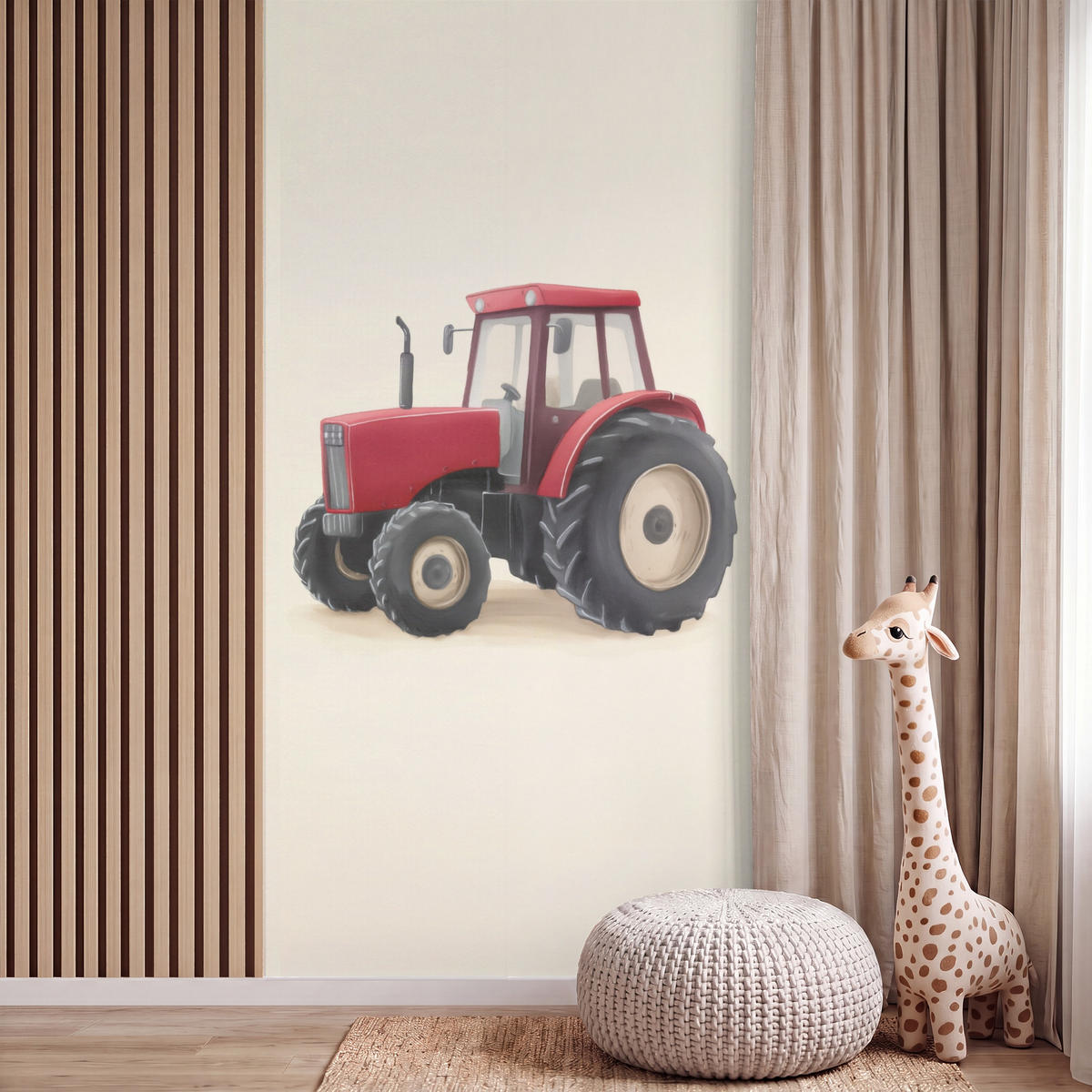 KINDERTAPETE - Traktor - Minimalistisch - Illustration - Rot - 140x280 cm - Rot, Papier (140/280cm) - OnlyWow