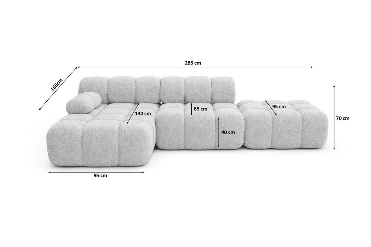 ECKSOFA L-Form Modular Mit Hocker, Bouclé-Stoff Abriamo, Hellgrau, Links, Selia - Hellgrau, Holz (285/160cm) - Kaiser Möbel