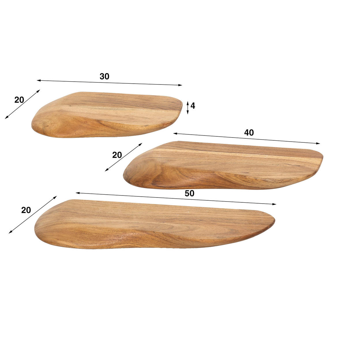 WANDREGAL Kim Braun 20/50/ 4 cm 3er-Set - Braun, Holz (50/4/20cm) - Hoyz Collection