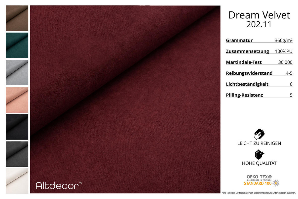 ECKSOFA Ottomane Links MARI-L1 - 243x171x79 cm Bordeaux Velours - Bordeaux/Schwarz, Holzwerkstoff/Kunststoff (243/171cm) - ALTDECOR