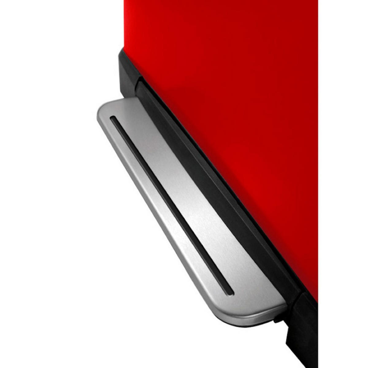 MÜLLEIMER Stilvoller Rechteckiger Mit Extra Breitem Pedal 46 Liter 65 x 50 x 34,5 cm 2 Inneneimer Aus Kunststoff Rot Deckel Edelstahl - Rot, Metall (50/65/34.5cm) - PROREGAL