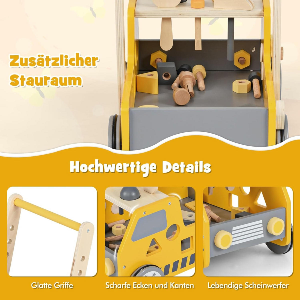 LAUFLERNWAGEN Gelb - Gelb, Holz (31/42/41cm) - COSTWAY
