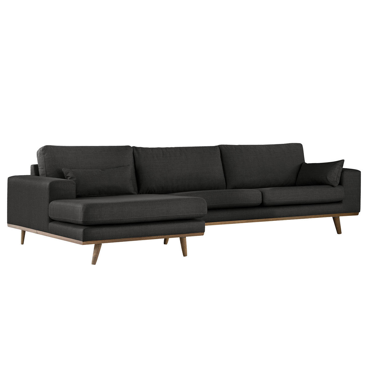 ECKSOFA mit Longchair - Eichefarben/Schwarz, Eichenholz/Textil (281/153cm) - home24