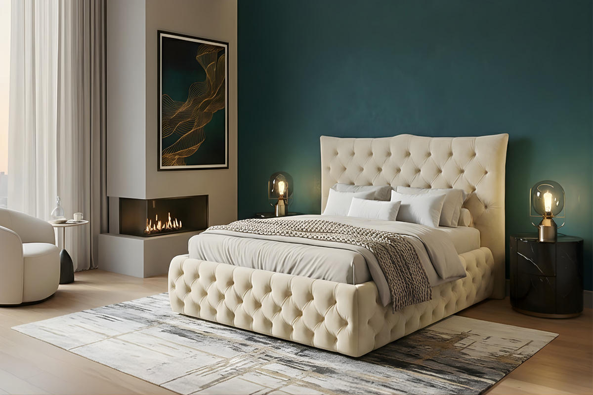 POLSTERBETT BERTINI Cremeweiß Velvet - Creme/Weiß, Textil (180/200cm) - KAWOLA