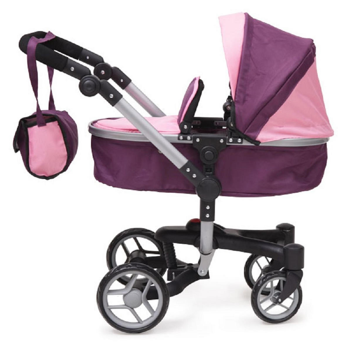 PUPPENBUGGY Violette 9694 zusammenklappbar, Schwenkräder vorne, Sonnendach, ab 3 Jahren - Violett, Metall (29/60/77cm) - Moni