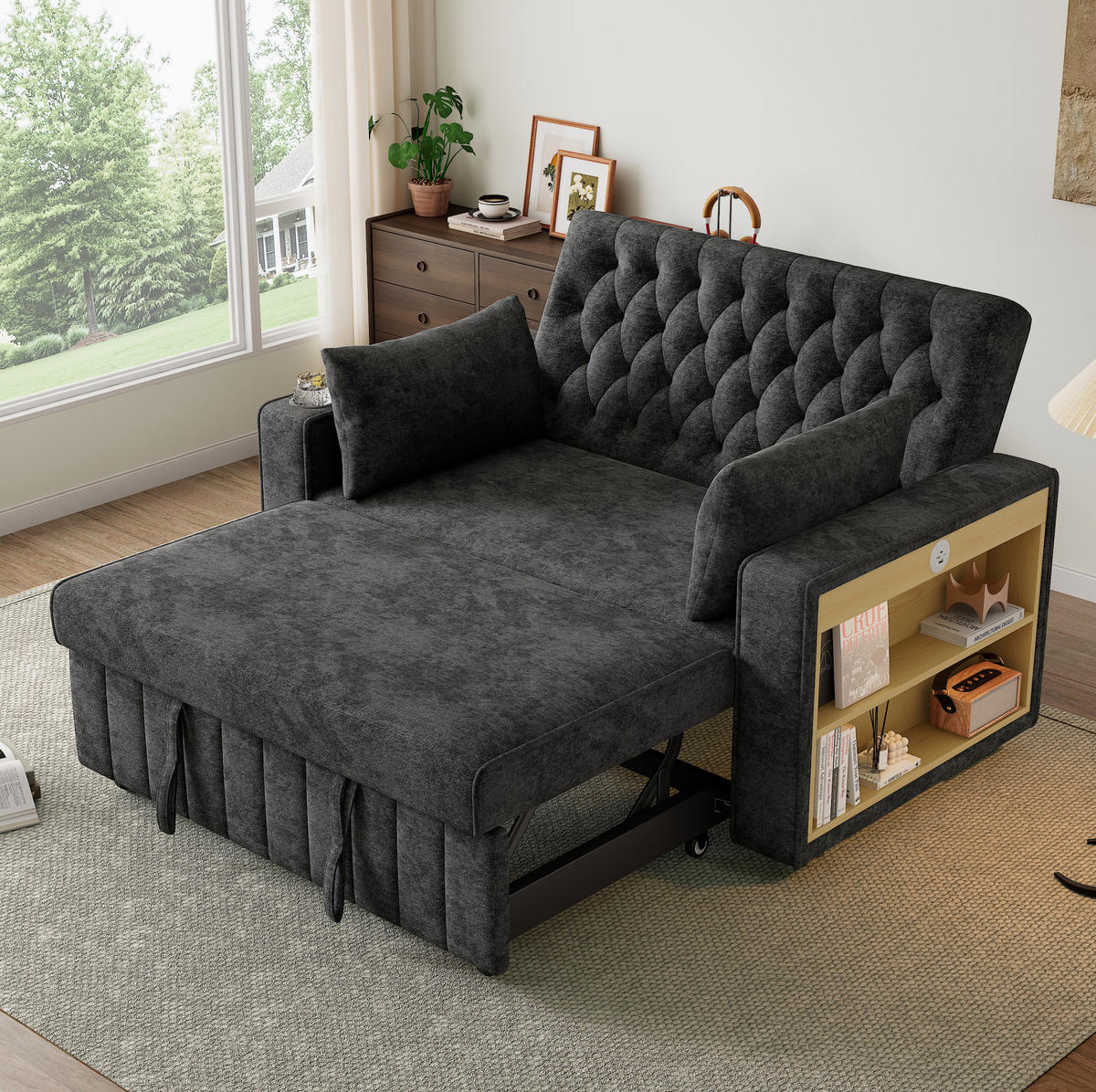 SCHLAFSOFA 2-Sitzer mit USB-Anschluss und Getränkehalter Chenille Grau 140/137/84 cm - Grau, Textil (140/84/137cm) - OKWISH