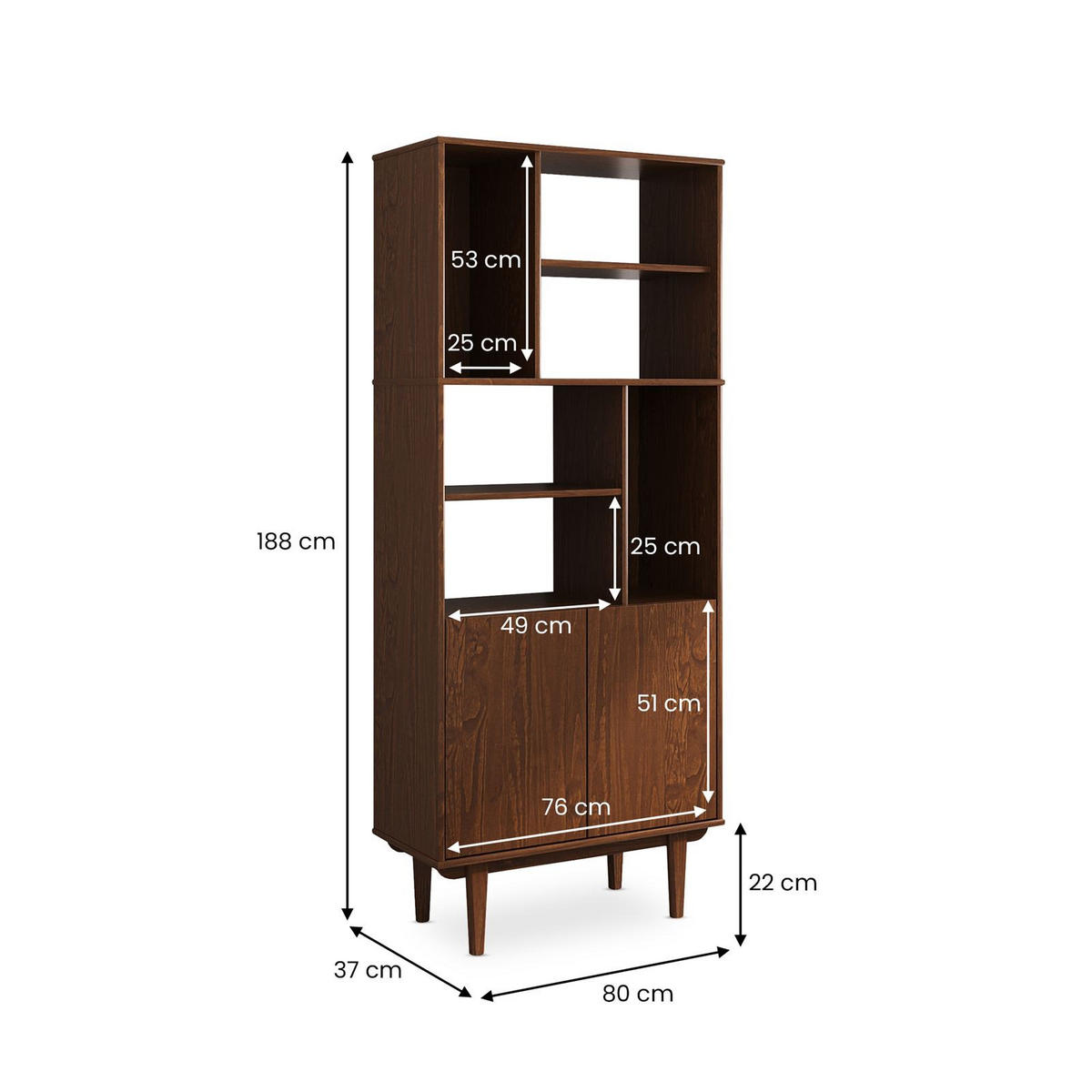 WOHNZIMMERSCHRANK SIMONA - Kastanienfarben, Holz (80/188/37cm) - IDIMEX