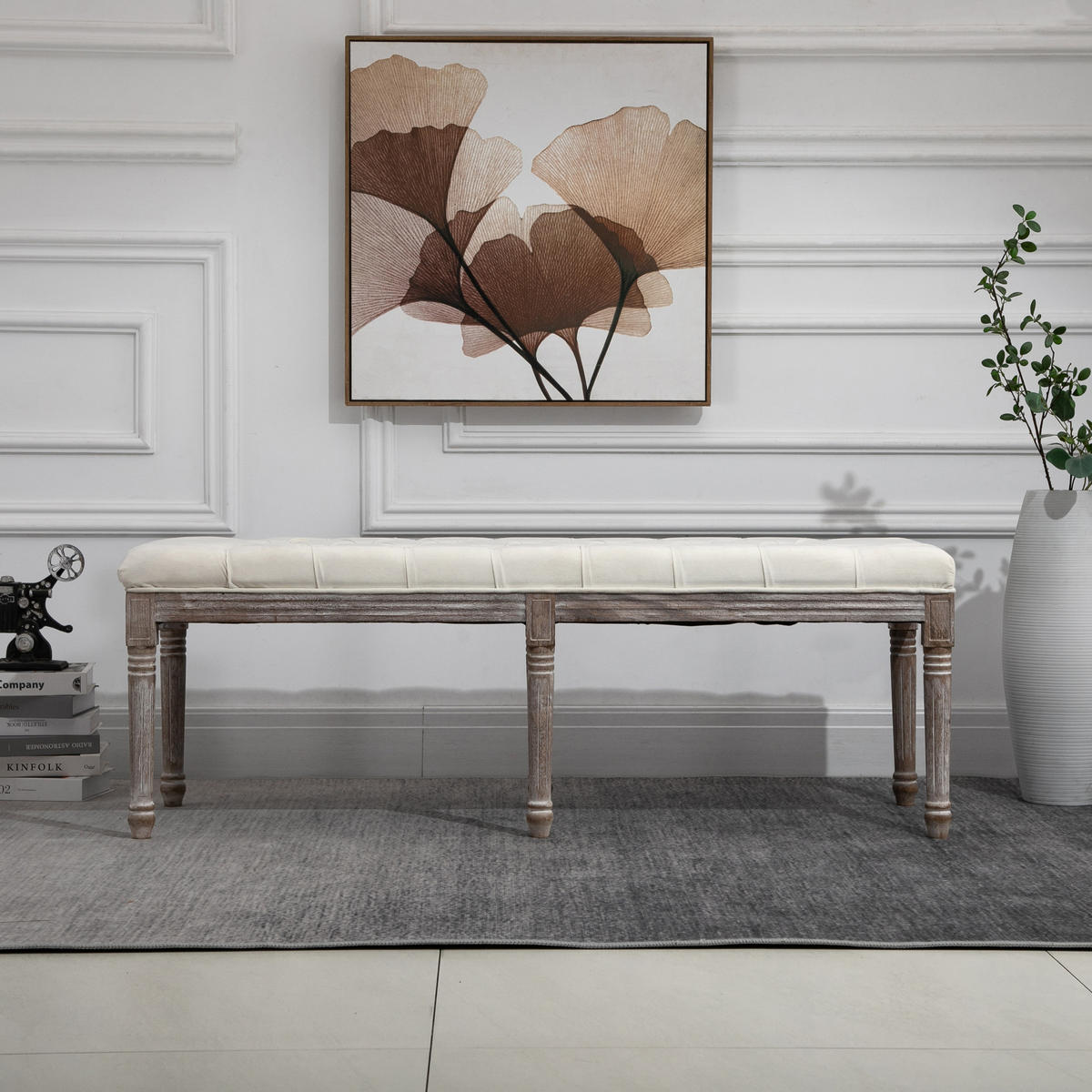 POLSTERBANK Sitzbank Vintage Retro Bettbank mit Knöpfen Samtige Berührung Beige - Beige, Kunststoff (47/51/142cm) - HOMCOM