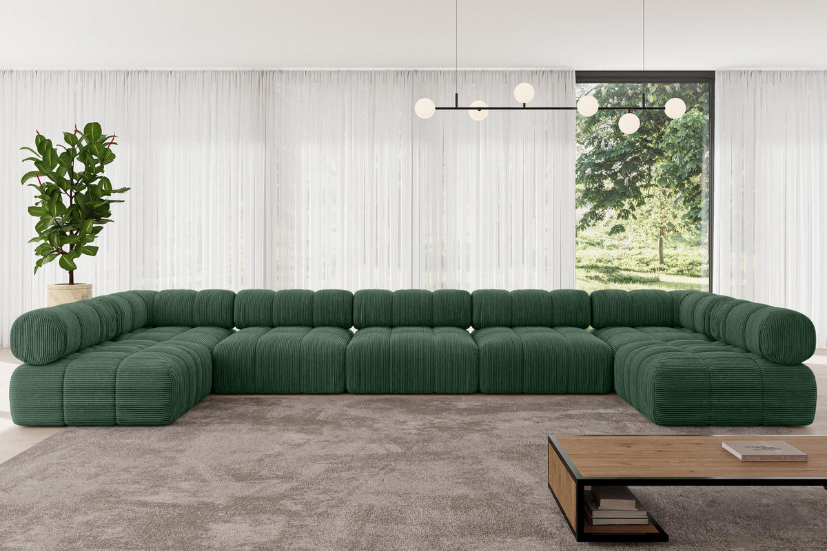 WOHNLANDSCHAFT modulares Sofa Garvo-U3 - 475x190x70 cm Grün Cord - Grün, Holzwerkstoff/Textil (475/70/190cm) - ALTDECOR